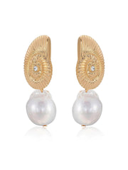 Ettika: Nautilus Shell Freshwater Pearl Earrings (E4846.PRL.G)